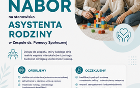 Plakat ogłoszenie o naborze nr 8/26 na staowisko: asystent rodziny
