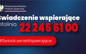 Niebiesko czerwony baner informacyjny dotyczący świaczenia wspierającego