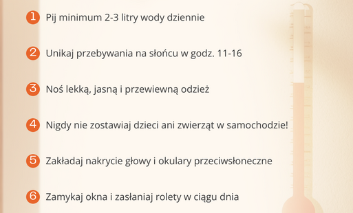 Plakat jak bezpiecznie przetrwać w upalne dni