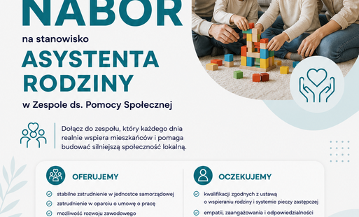 Plakat ogłoszenia o naborze 8/2026 na stanowisko: asystent rodziny