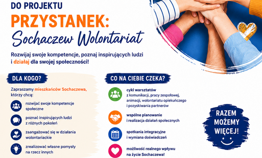 Plakat ogłoszenia o naborze do projektu „Przystanek: Sochaczew Wolontariat”
